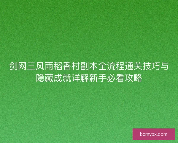剑网三风雨稻香村副本全流程通关技巧与隐藏成就详解新手必看攻略